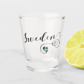 Schwedisches Flaggen-Herz, Schweden-Skript-Entwurf Schnapsglas (Vorderseite)