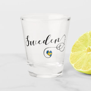 Schwedisches Flaggen-Herz, Schweden-Skript-Entwurf Schnapsglas