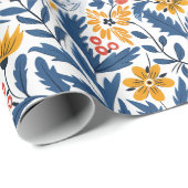 Schwedisches Folk Botanisch Geschenkpapier (Rolleneckpunkt)