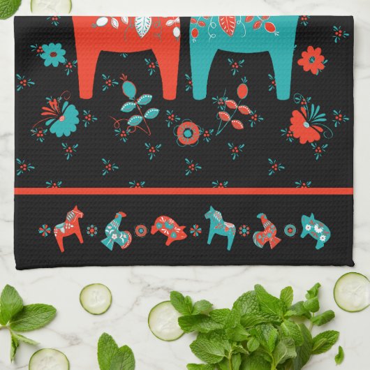 Schwedisches Folk Dala Pferd Geschirrtuch (Gefaltet)