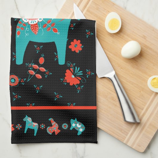 Schwedisches Folk Dala Pferd Geschirrtuch (Viertel Falte)