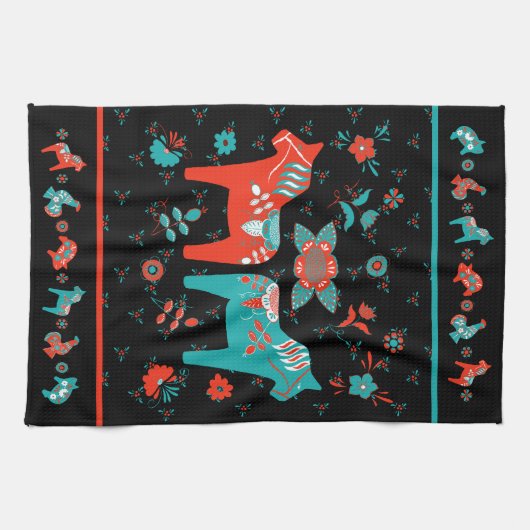 Schwedisches Folk Dala Pferd Geschirrtuch (Horizontal)