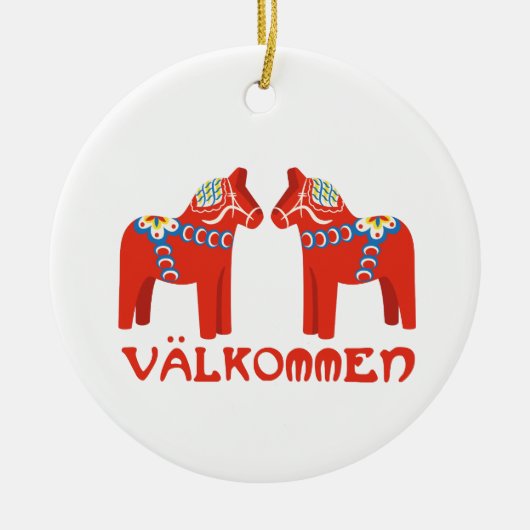 Schwedisches Pferd Valkommen Keramik Ornament (Vorne)