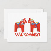 Schwedisches Pferd Valkommen Postkarte (Vorne/Hinten)