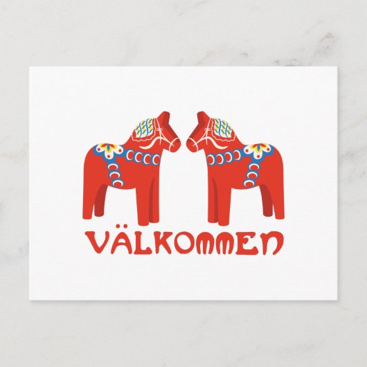 Schwedisches Pferd Valkommen Postkarte (Vorderseite)