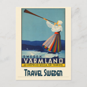 Schwedisches Vintage-Reiseposter aus Schweden Postkarte