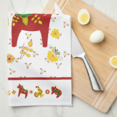 Schwedisches Volkshorn Rot und Gelb Geschirrtuch (Viertel Falte)