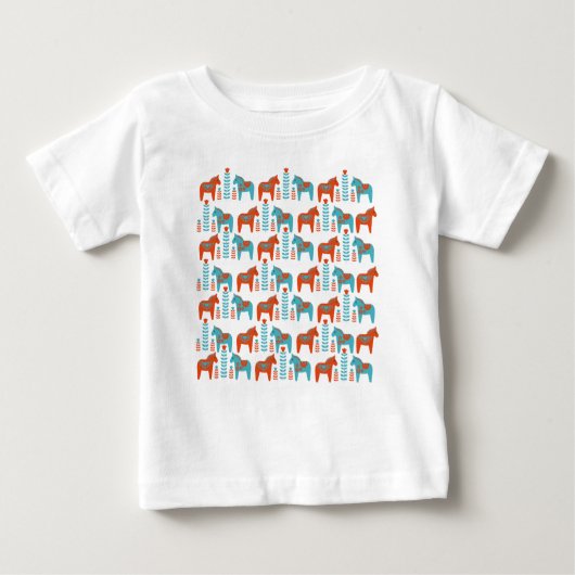 Schwedisches Volkskunst-Dola-Pferde und -Blume-Mus Baby T-shirt (Vorderseite)