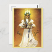 Schwedisches Weihnachtsmädchen Lit Candle Wreath a Postkarte (Vorne/Hinten)