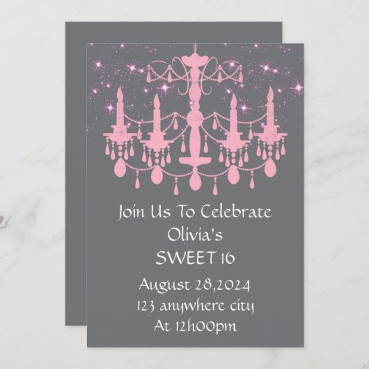 SCHWEET 16 GEBURTSTAG EINLADUNGSPINK EINLADUNG (Vorne/Hinten)
