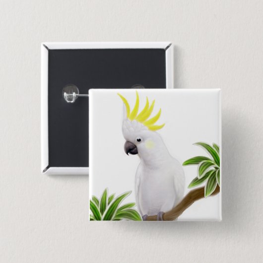 Schwefelcockatoo-Button mit Haube Button (Vorne & Hinten)