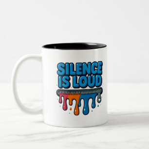 Schweigen ist laut fettgedruckte Typografie Kunst  Zweifarbige Tasse