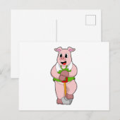 Schwein als Bauer mit Schaufel Postkarte (Vorne/Hinten)
