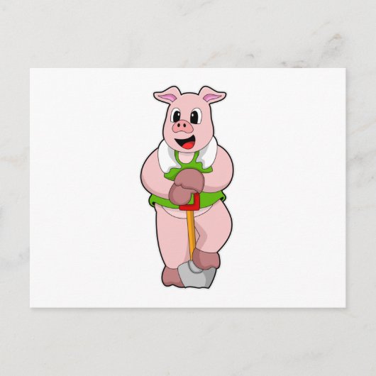 Schwein als Bauer mit Schaufel Postkarte (Vorderseite)