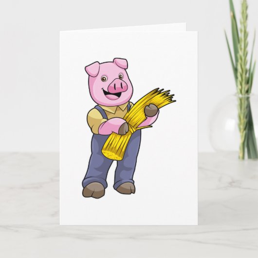 Schwein als Bauer mit Stroh Karte (Vorderseite)