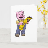 Schwein als Bauer mit Stroh Karte (Gelbe Blume)