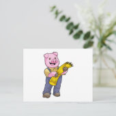 Schwein als Bauer mit Stroh Postkarte (Stehend Vorderseite)