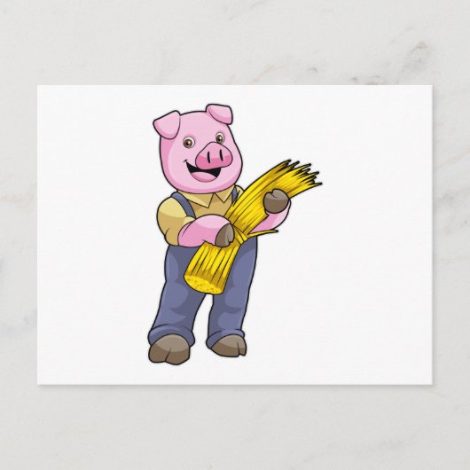Schwein als Bauer mit Stroh Postkarte (Vorderseite)