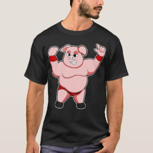 Schwein als Bodybuilder mit großem Bauch T-Shirt