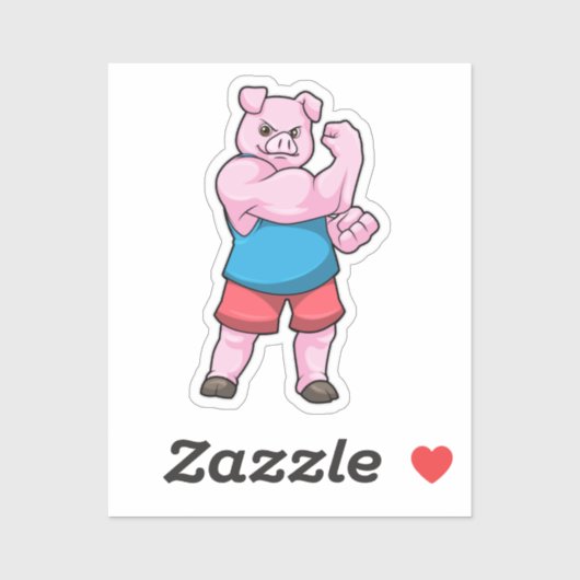 Schwein als Bodybuilder mit großem Oberarm Aufkleber (Blatt)