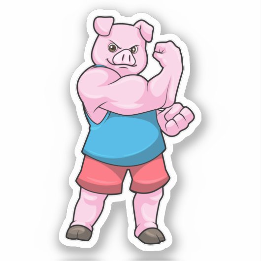 Schwein als Bodybuilder mit großem Oberarm Aufkleber (Vorderseite)