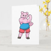 Schwein als Bodybuilder mit großem Oberarm Karte (Gelbe Blume)