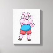 Schwein als Bodybuilder mit großem Oberarm Leinwanddruck (Vorderseite)