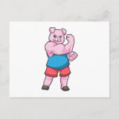 Schwein als Bodybuilder mit großem Oberarm Postkarte (Vorderseite)