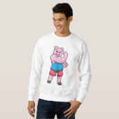 Schwein als Bodybuilder mit großem Oberarm Sweatshirt (Vorne ganz)