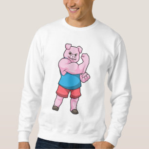 Schwein als Bodybuilder mit großem Oberarm Sweatshirt
