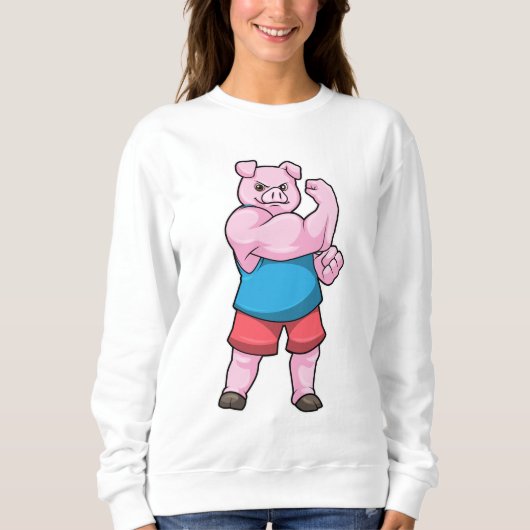 Schwein als Bodybuilder mit großem Oberarm Sweatshirt (Vorderseite)