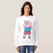 Schwein als Bodybuilder mit großem Oberarm Sweatshirt (Vorne ganz)