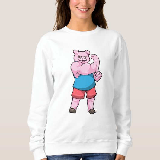Schwein als Bodybuilder mit großem Oberarm Sweatshirt (Vorderseite)