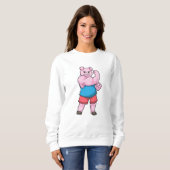 Schwein als Bodybuilder mit großem Oberarm Sweatshirt (Vorne ganz)