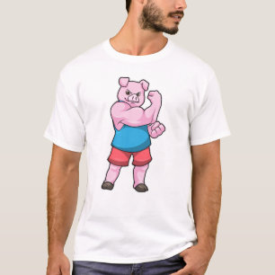 Schwein als Bodybuilder mit großem Oberarm T-Shirt