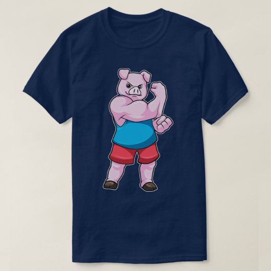 Schwein als Bodybuilder mit großem Oberarm T-Shirt (Design vorne)