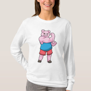 Schwein als Bodybuilder mit großem Oberarm T-Shirt