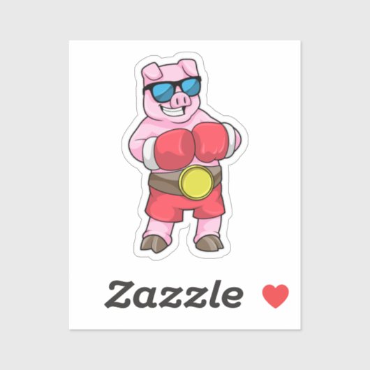 Schwein als Boxer mit Boxhandschuhen Aufkleber (Blatt)