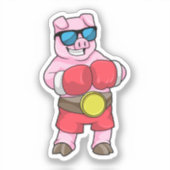 Schwein als Boxer mit Boxhandschuhen Aufkleber (Vorderseite)