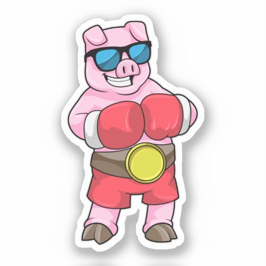 Schwein als Boxer mit Boxhandschuhen Aufkleber (Vorderseite)