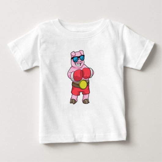 Schwein als Boxer mit Boxhandschuhen Baby T-shirt (Vorderseite)