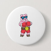 Schwein als Boxer mit Boxhandschuhen Button (Vorderseite)