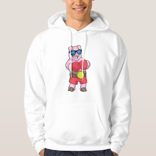 Schwein als Boxer mit Boxhandschuhen Hoodie (Vorderseite)