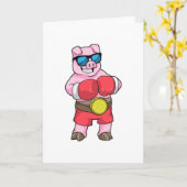 Schwein als Boxer mit Boxhandschuhen Karte (Gelbe Blume)