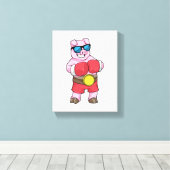 Schwein als Boxer mit Boxhandschuhen Leinwanddruck (Insitu (Holzboden))