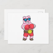 Schwein als Boxer mit Boxhandschuhen Postkarte (Vorne/Hinten)