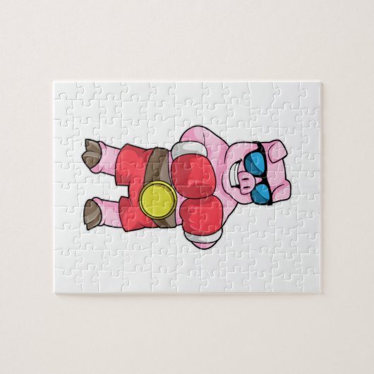 Schwein als Boxer mit Boxhandschuhen Puzzle (Horizontal)