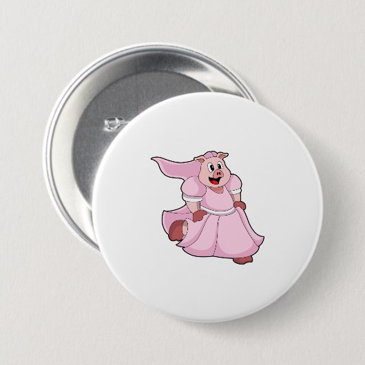 Schwein als Braut mit Hochzeitskleid Button (Vorne & Hinten)
