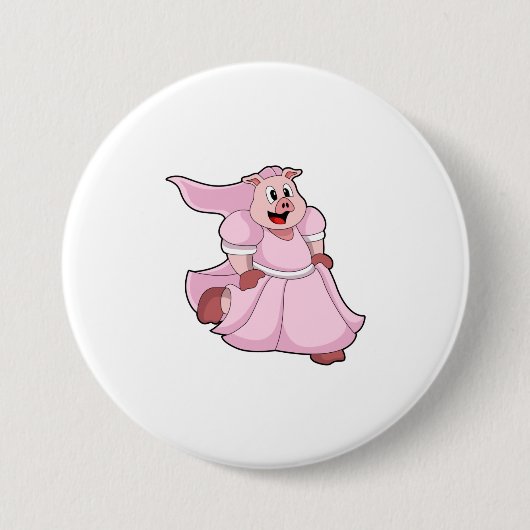 Schwein als Braut mit Hochzeitskleid Button (Vorderseite)