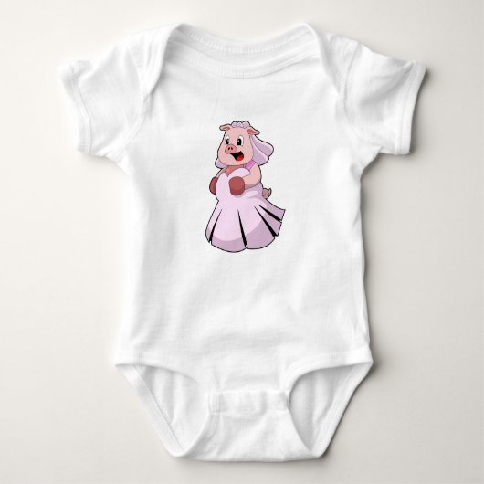 Schwein als Braut mit Hochzeitskleid.PNG Baby Strampler (Vorderseite)